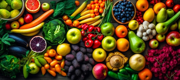 Table topped with lots of different types of fruits and veggies Generative AI