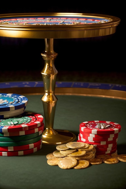 A Table Topped With Lots Of Poker Chips