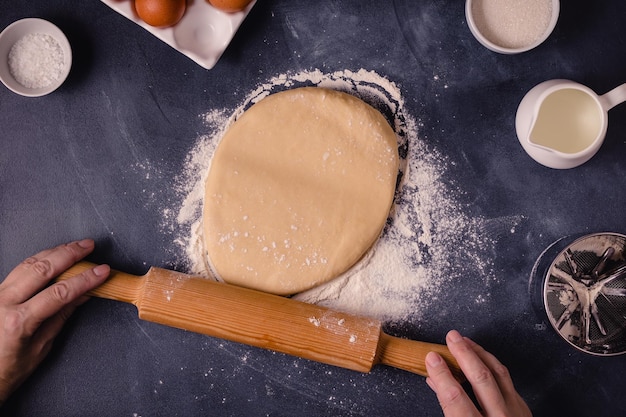 Table with baking products and tools