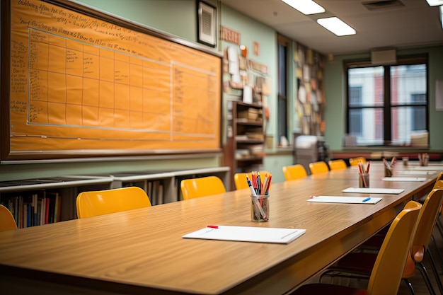 A table with a blackboard suitable for use in an office or a school classroom The setting encourages productivity creativity and collaboration in various environments Generative AI