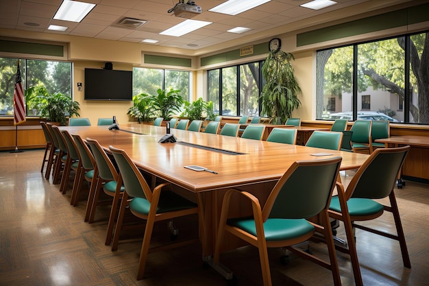 A table with a blackboard suitable for use in an office or a school classroom The setting encourages productivity creativity and collaboration in various environments Generative AI