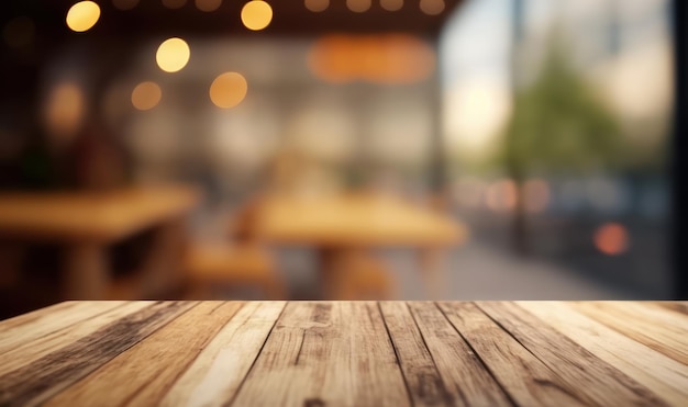 Table with a blurred background and lights in the background