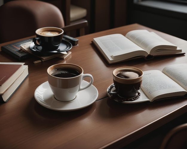 A table with books and hot coffee free download images