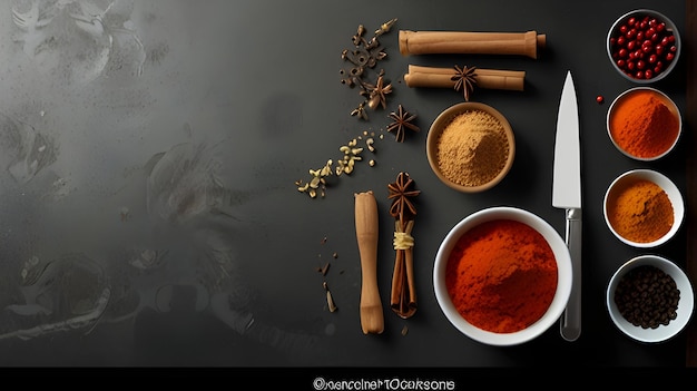 a table with a bowl of spices and a bowl of spices