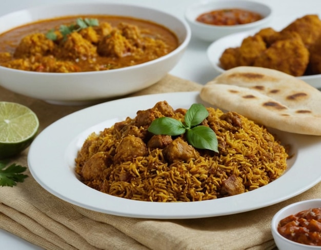 a table with bowls of food including rice rice and a bowl of rice