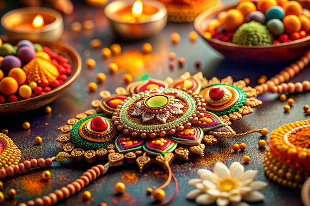 a table with bowls of fruit flowers and a candle