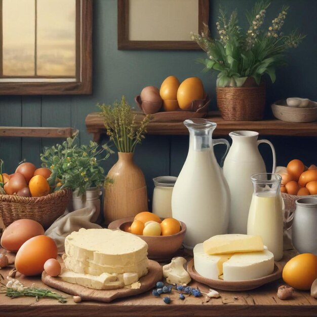 Photo a table with a bunch of different types of food on it