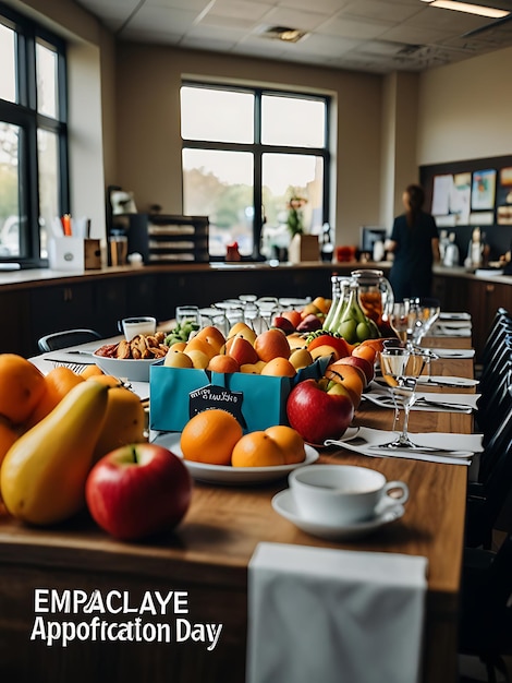 Photo a table with a bunch of fruit on it and a table with a plate of fruit on it