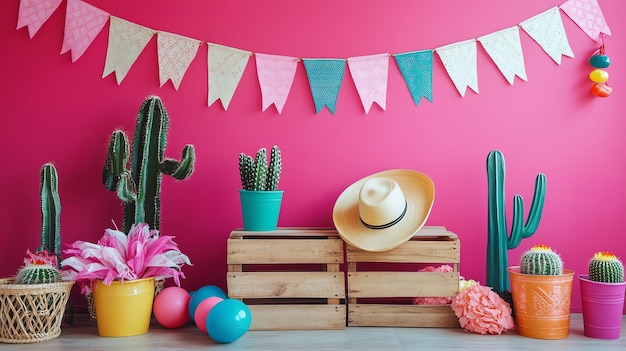 Photo a table with cactus cactus and cactus