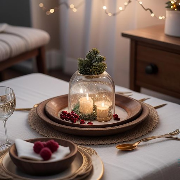 Photo a table with a candle a candle and a glass of wine