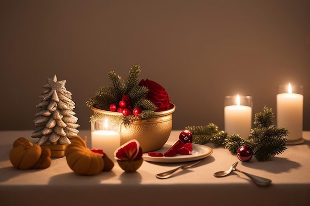 a table with a candle and a candle that says quot merry christmas quot