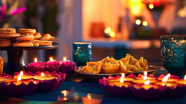 Photo a table with a candle that has a candle in it