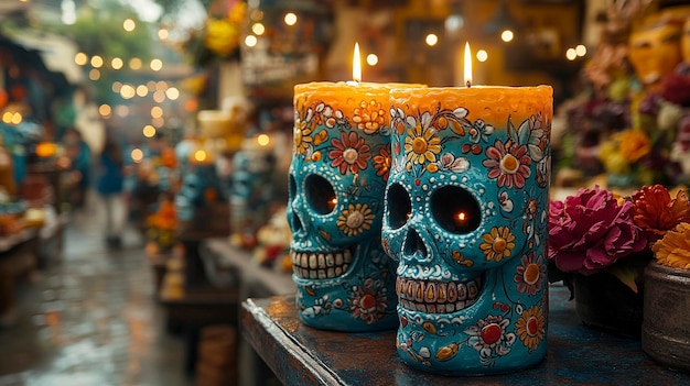 Photo a table with a candle that says quot skull quot on it