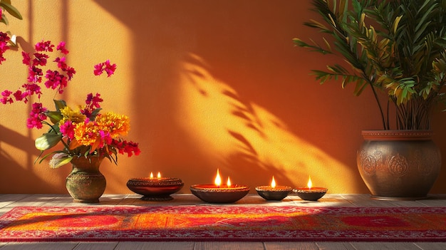 Photo a table with candles and flowers in a vase with a vase with flowers in it