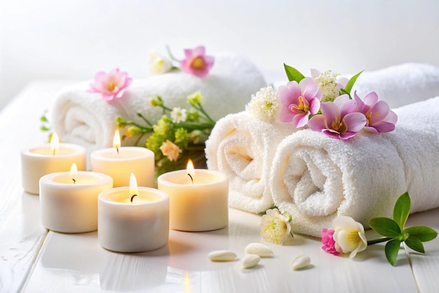 a table with candles and towels with the candles on it