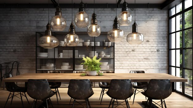 a table with chairs and a pot of plant on it