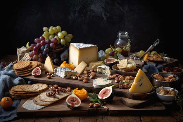 Photo a table with cheese cheese and cheese and a bowl of cheese