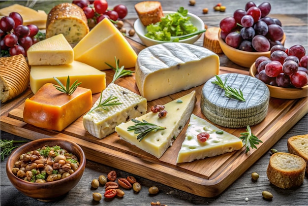 a table with cheese cheese and nuts including cheese and olives