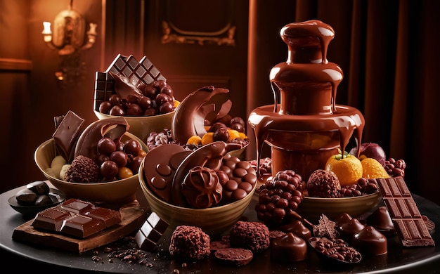 a table with chocolates and chocolates on it