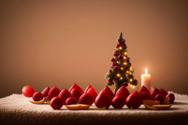 Photo a table with a christmas tree and a candle on it