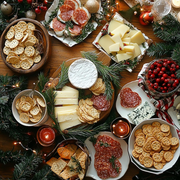 Photo a table with a christmas tree and a plate of crackers a christmas tree and a christmas tree