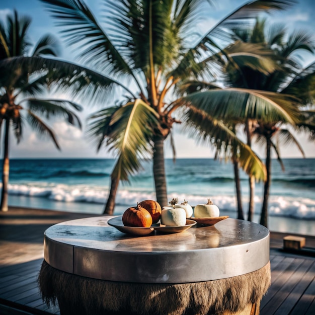 a table with a coconut and coconut on it