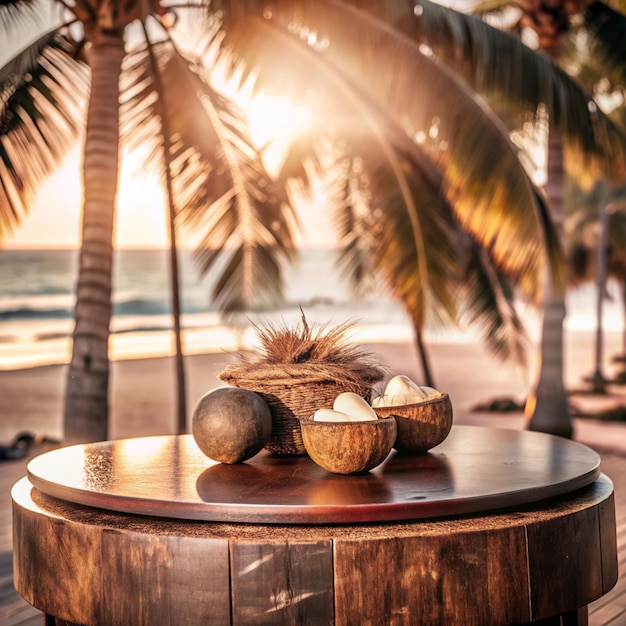 a table with coconuts and coconuts on it