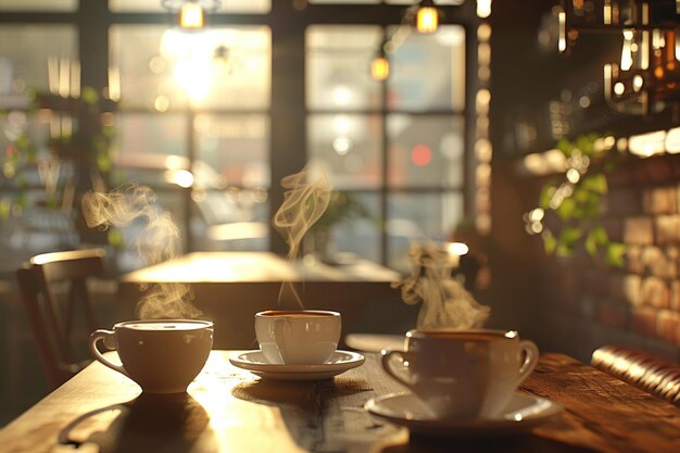 Photo a table with cups and cups of tea on it