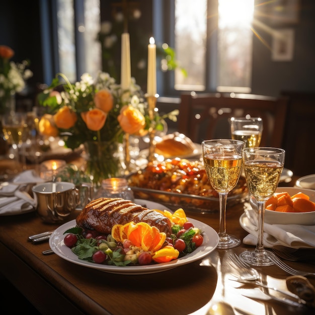 Table with delicious meal prepared for Christmas dinner