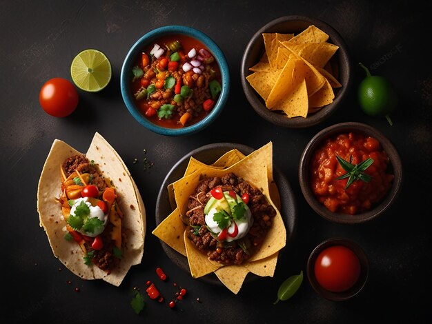 a table with different food items including salsa salsa and salsa