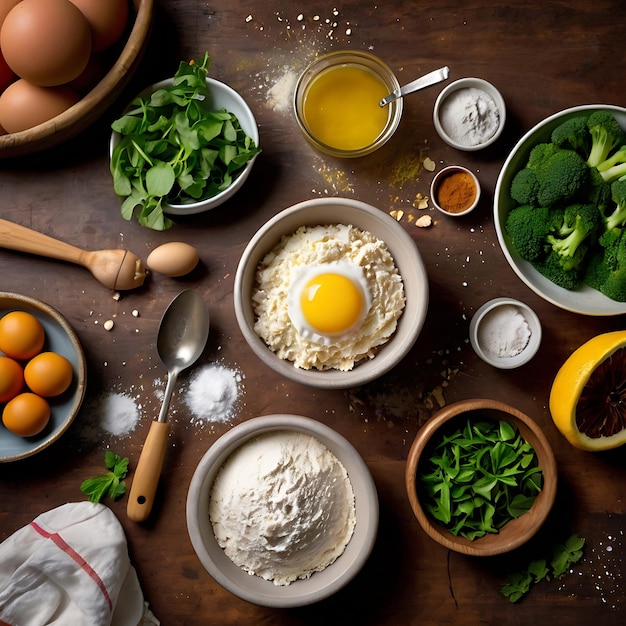 a table with eggs eggs and other ingredients including eggs