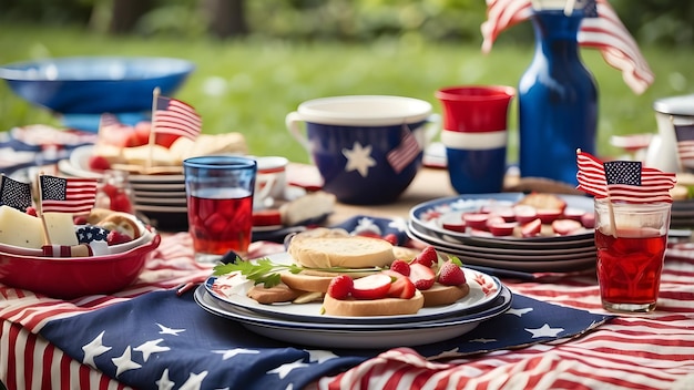 a table with a flag and a flag and a flag with a flag on it