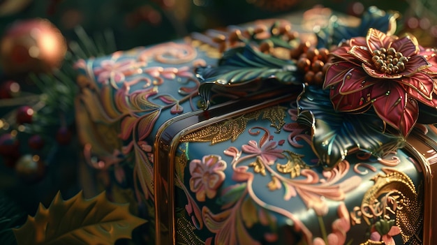 a table with a floral pattern and a blue and pink flowered tablecloth