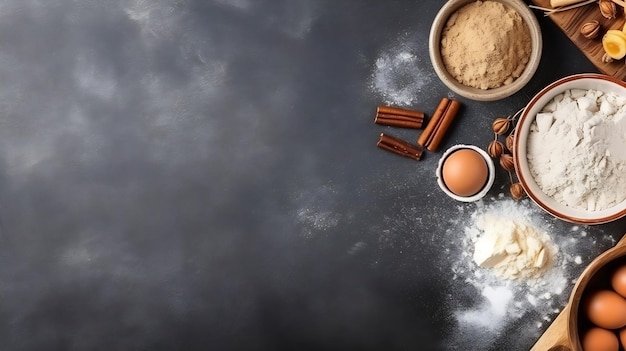 A table with flour, flour, and flour on it