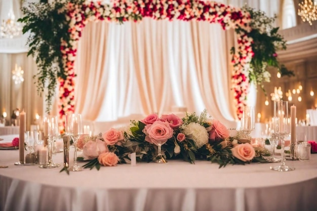 a table with flowers and candles and a table with a candle