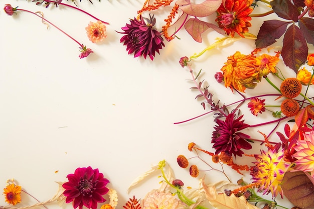 Photo a table with flowers and a picture of a flower on it