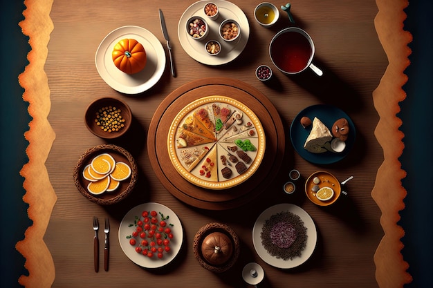 Table with food top view