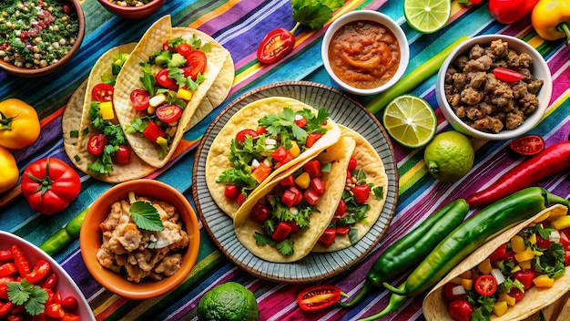 a table with food and a variety of food on it