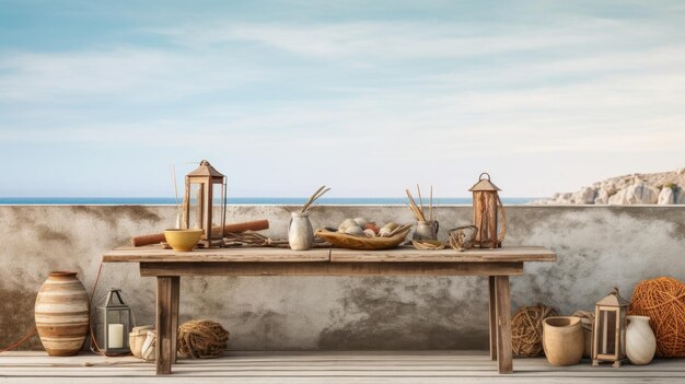 table with food and a view of the ocean