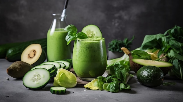 A table with a glass of cucumber smoothie and a glass of cucumber juice