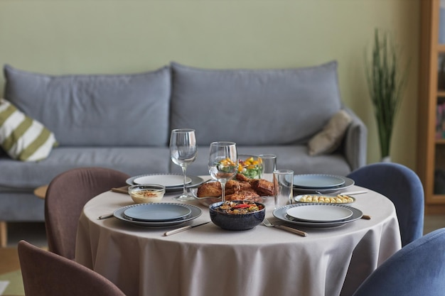 Table with holiday dinner in the room