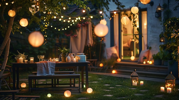 a table with lanterns and lanterns on it