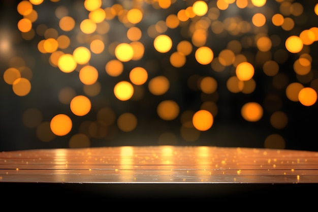 A table with lights in the background