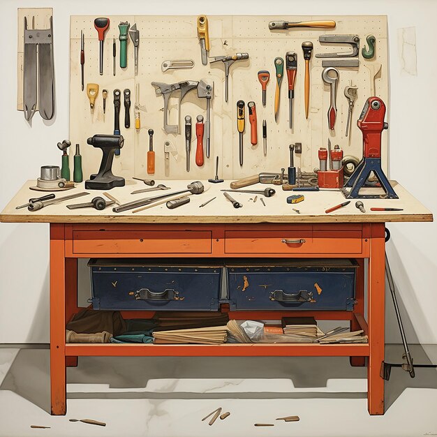 Photo a table with a lot of tools on it