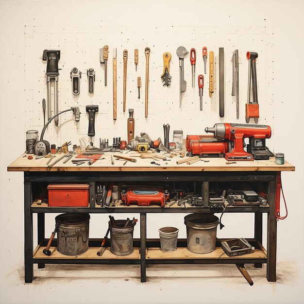 a table with a lot of tools on it