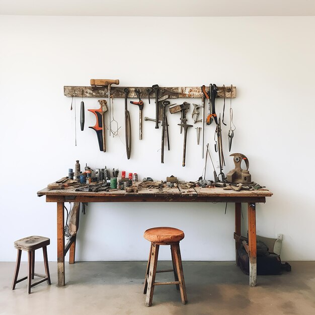 Photo a table with a lot of tools on it