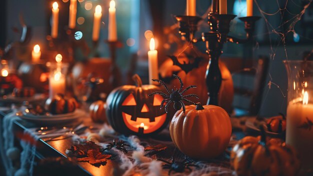 a table with many candles and a candle in the middle