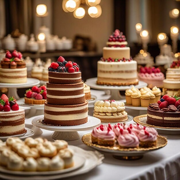 a table with many desserts including raspberry and raspberry