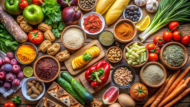 a table with many different foods including one that says quot veggies quot