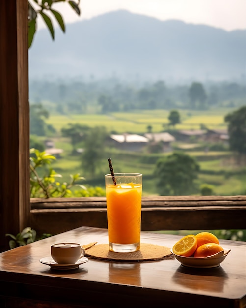 Table with Orange Drink by Window